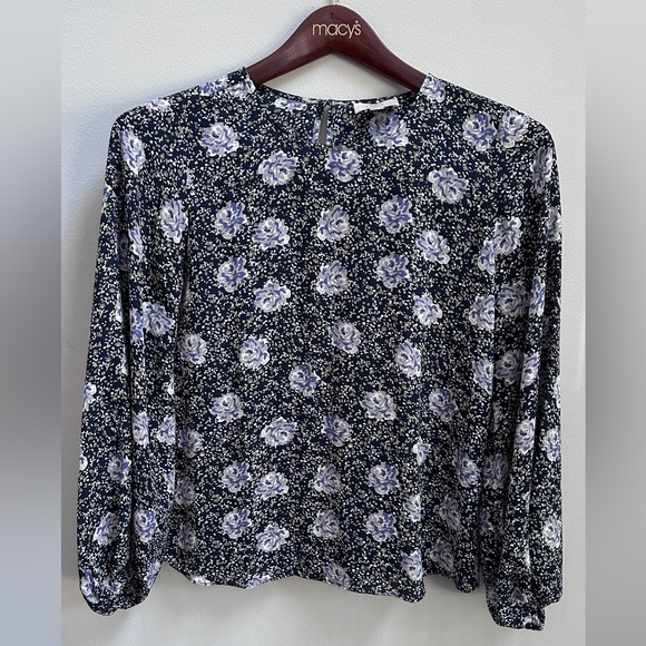 Loft blue floral top blouse size XS - Picture 1 of 9